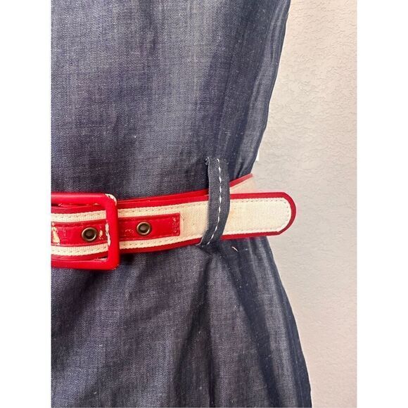 Loft Belted Denim Tank Dress 4 Petite - Picture 4 of 7